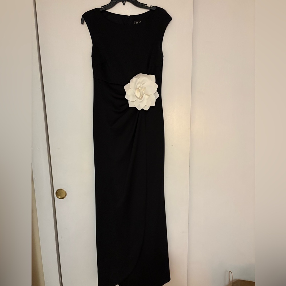 JCPenney Black Strapless Dress with White Floral Detail